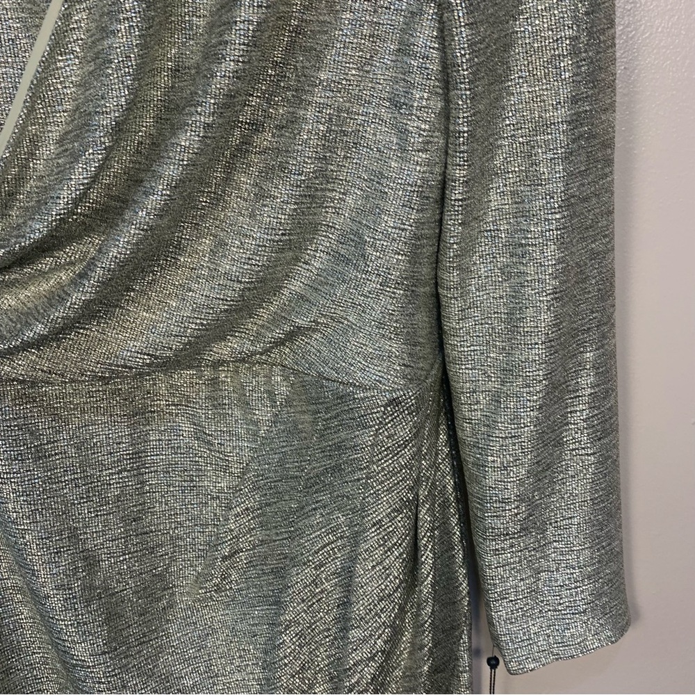 Adriana Papell Metallic Foiled Jersey Wrap Dress - Picture 4 of 13